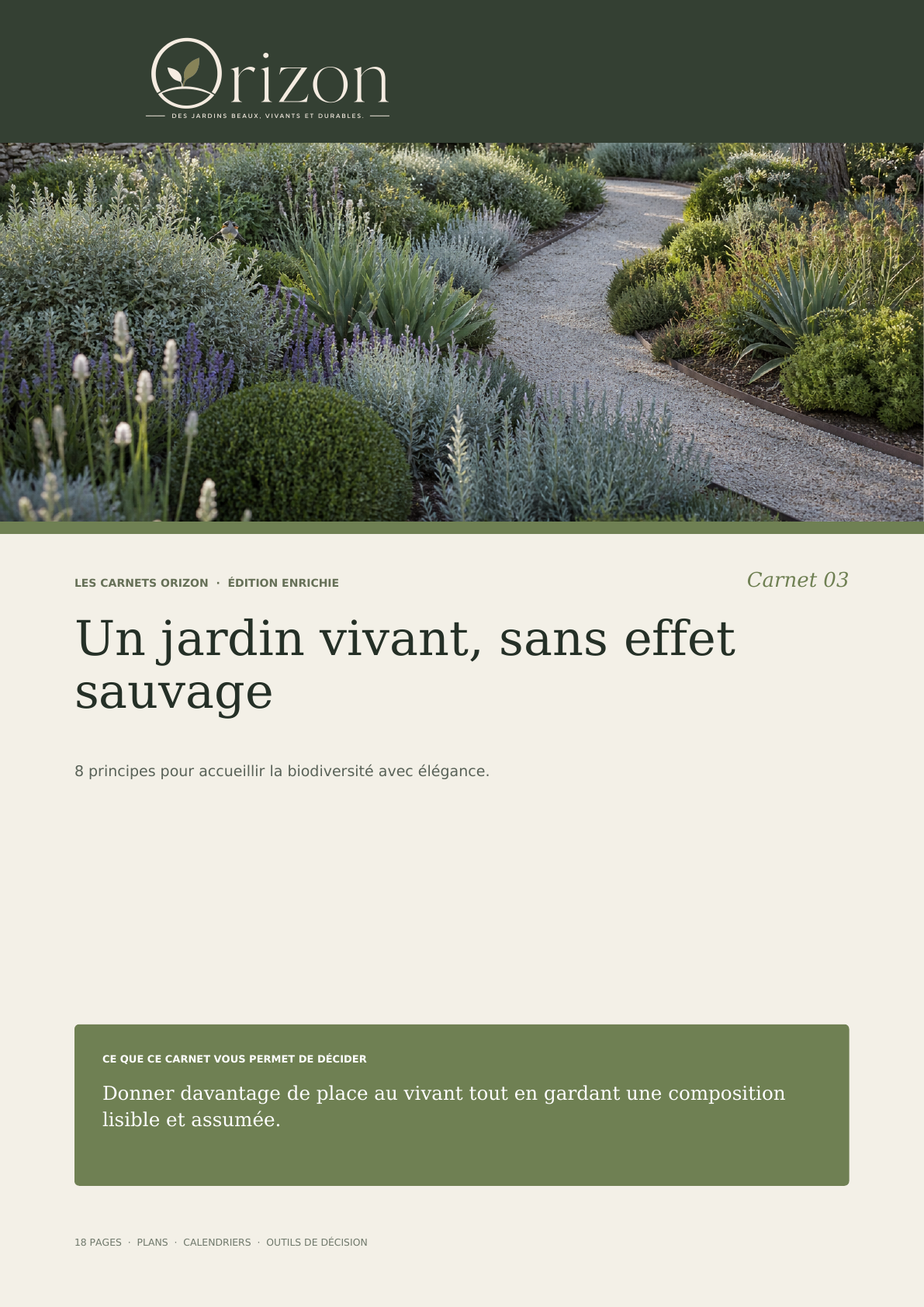 Couverture du carnet Orizon : Un jardin vivant, sans effet sauvage